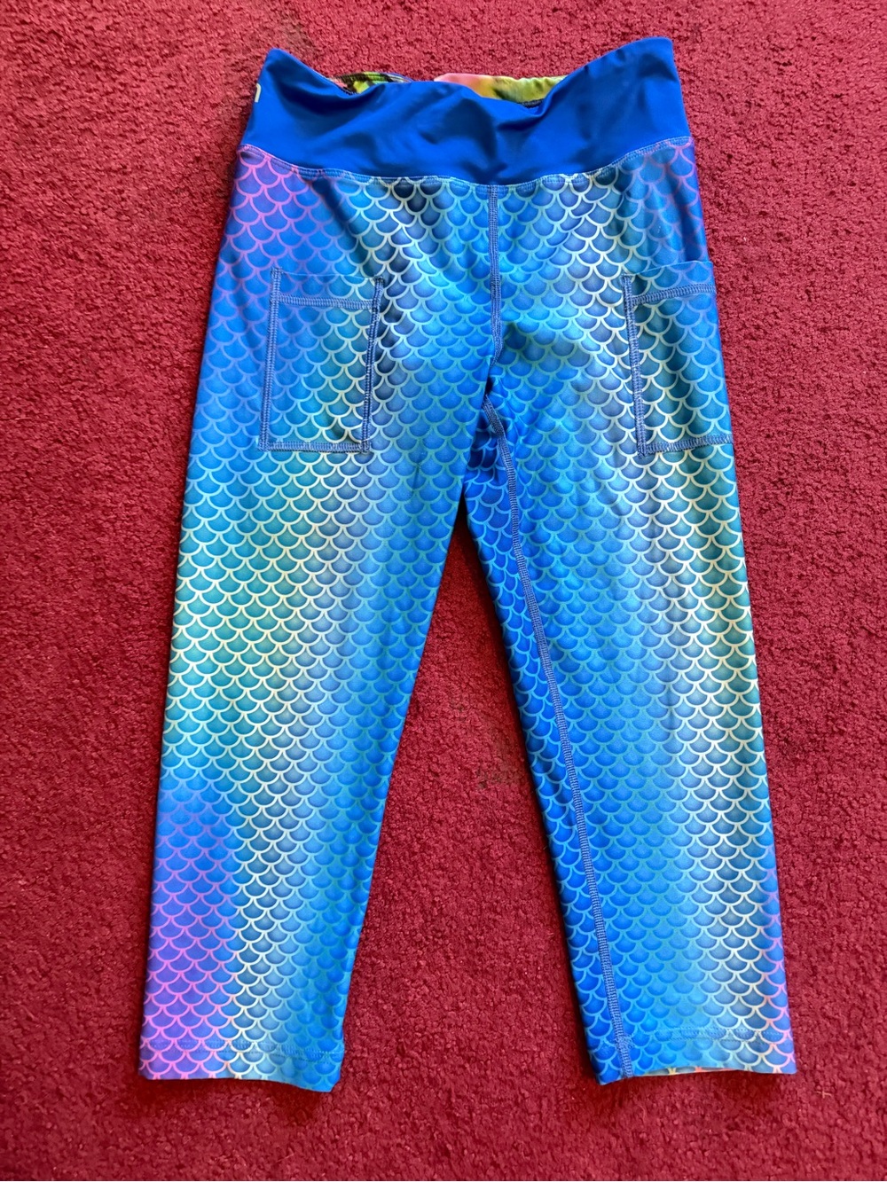INKnBURN Blue Mermaid Scale Leggings with Wide Waistband